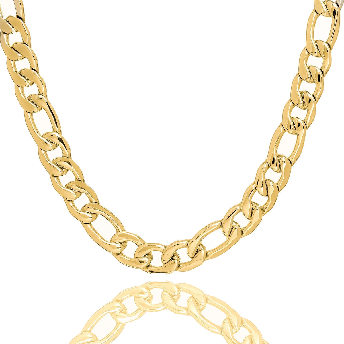 11mm gold figaro chain necklace with interlocking oval and rounded links