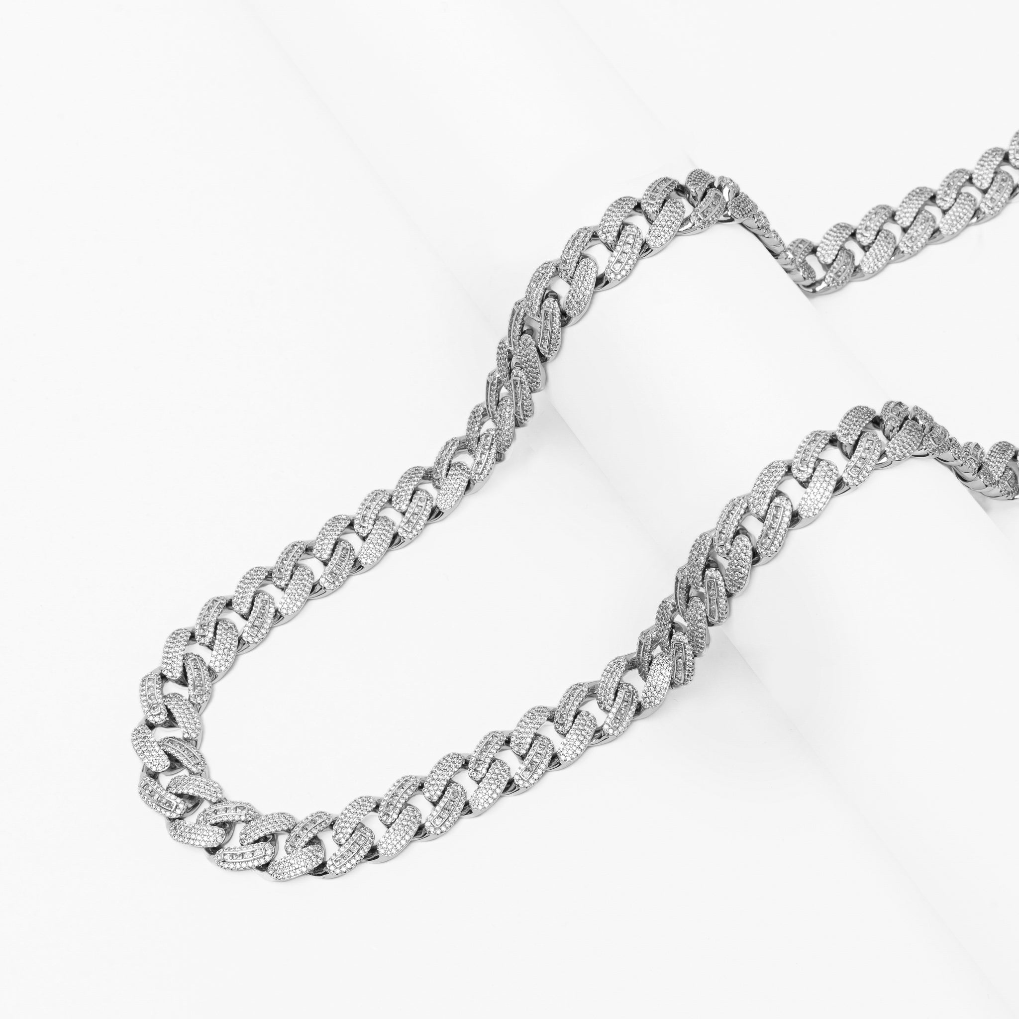 Big Daddy 12MM Baguette Iced Out Rhombus Cuban Silver Chain - Chain