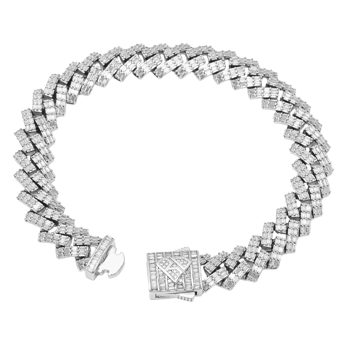Big Daddy 12mm Cuban baguette diamond iced out silver bracelet at angle