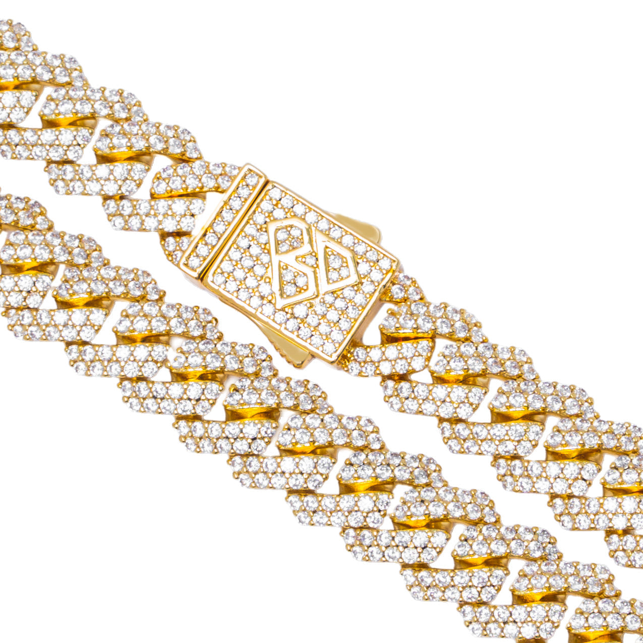 Big Daddy 12MM Straight Edge Cuban Diamond Gold Iced Out Chain