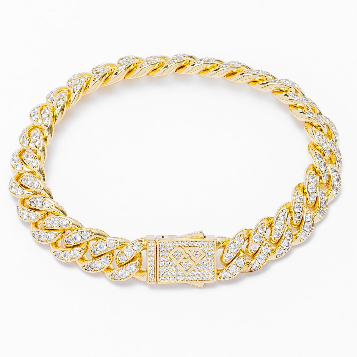 Big Daddy 12MM gold Cuban link bracelet with diamond-encrusted links and magnetic clasp