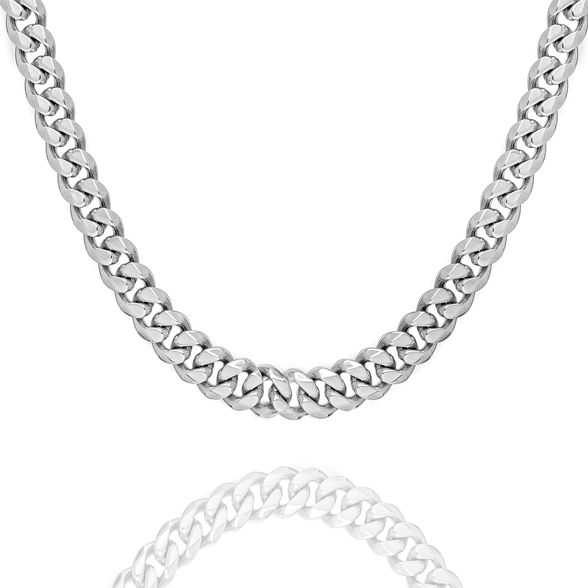 12MM Cuban link stainless steel chain with polished finish displayed front view