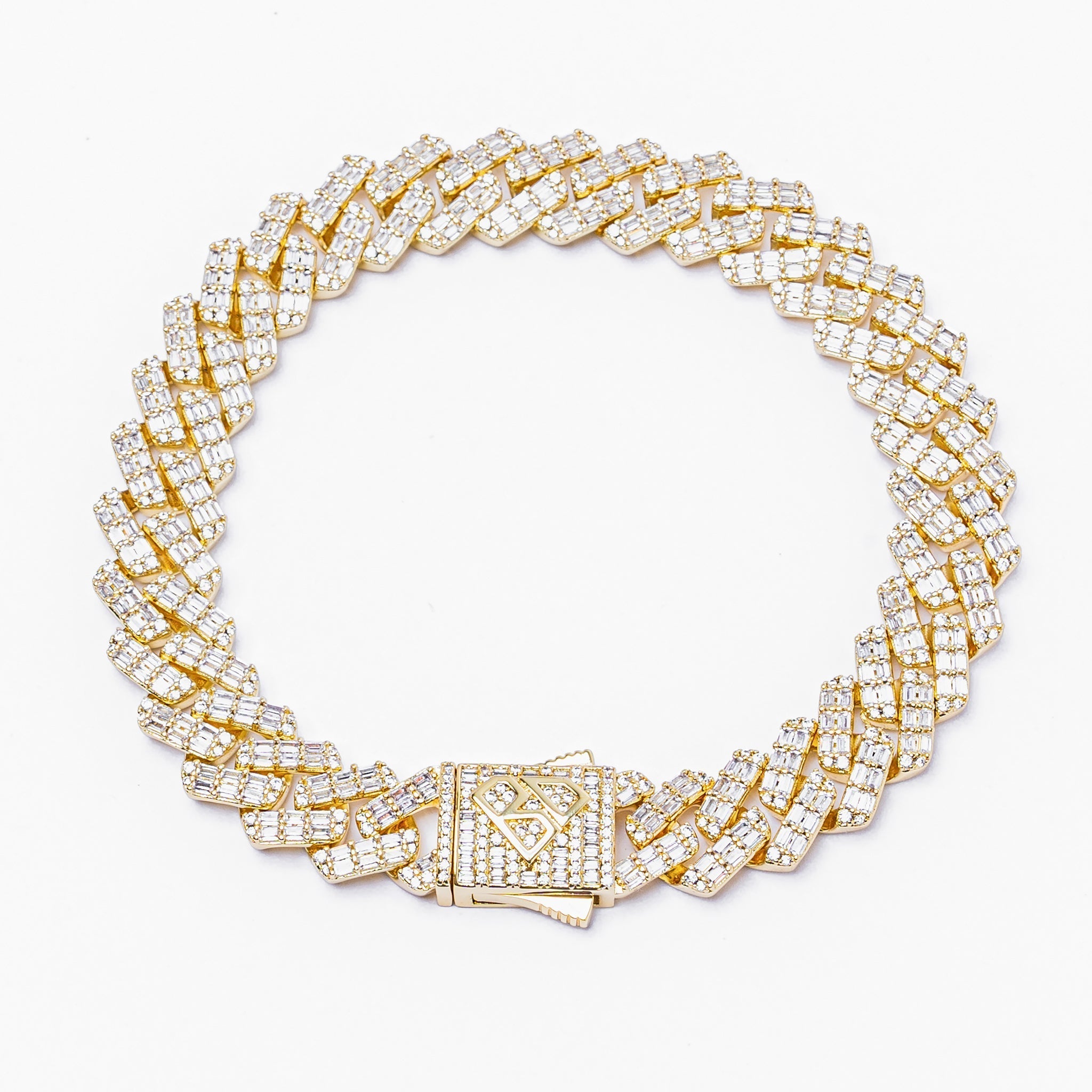 Big Daddy 12MM Gold Baguette Diamond Cuban Bracelet - Bracelet