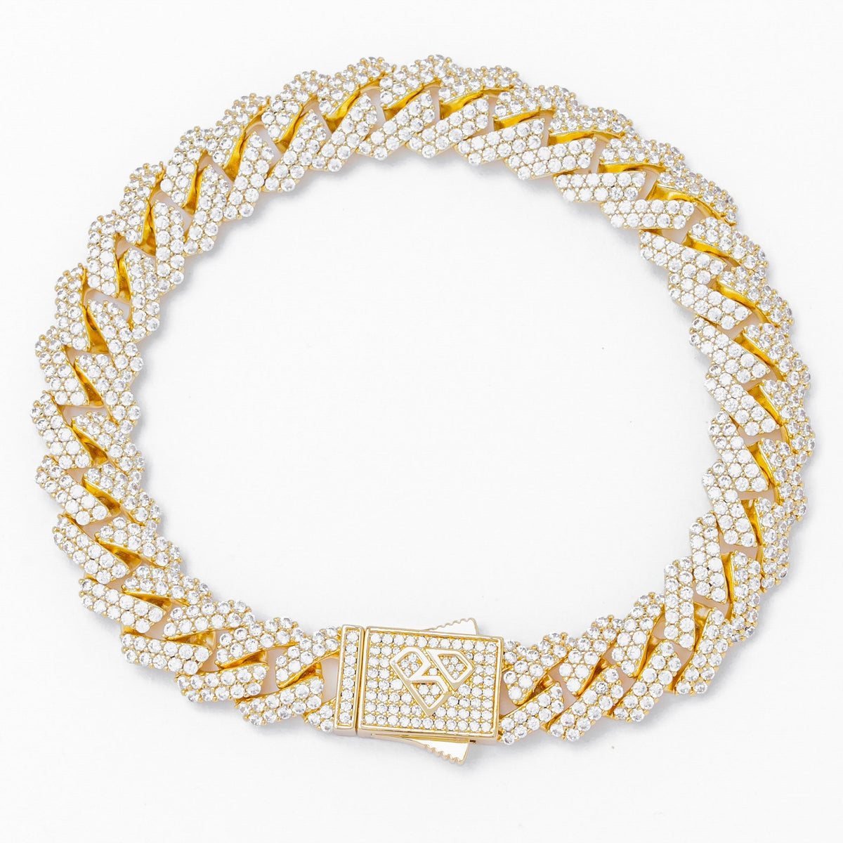 12MM straight edge Cuban diamond gold iced out bracelet with diamond-encrusted links