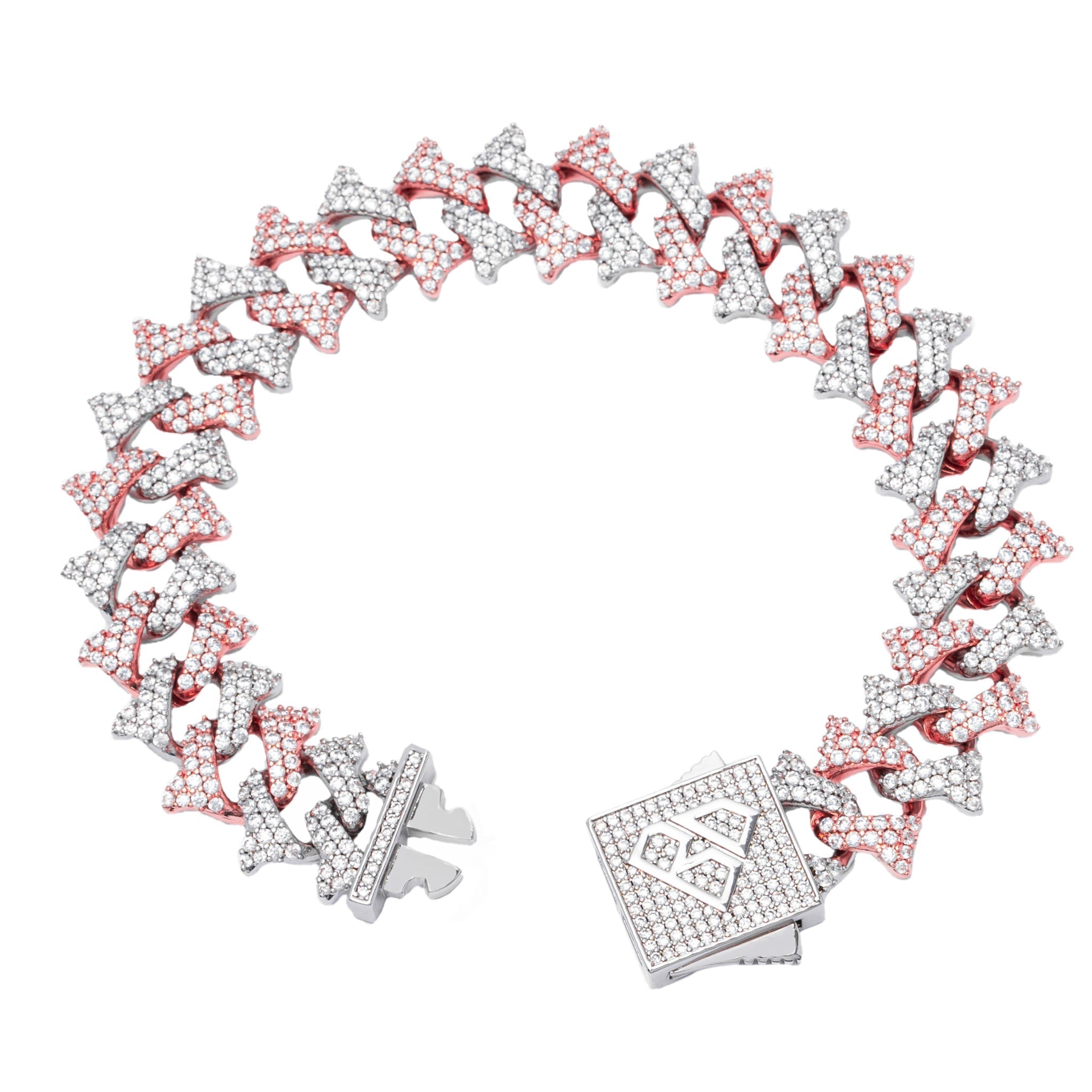 Big Daddy 18MM bracelet angled view showing spiked design and diamond pave with box clasp detail