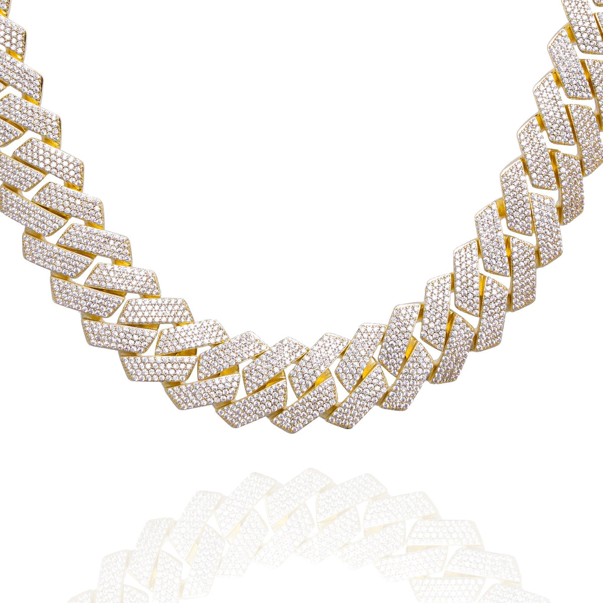 20MM iced out Cuban link gold chain with cubic zirconia stones