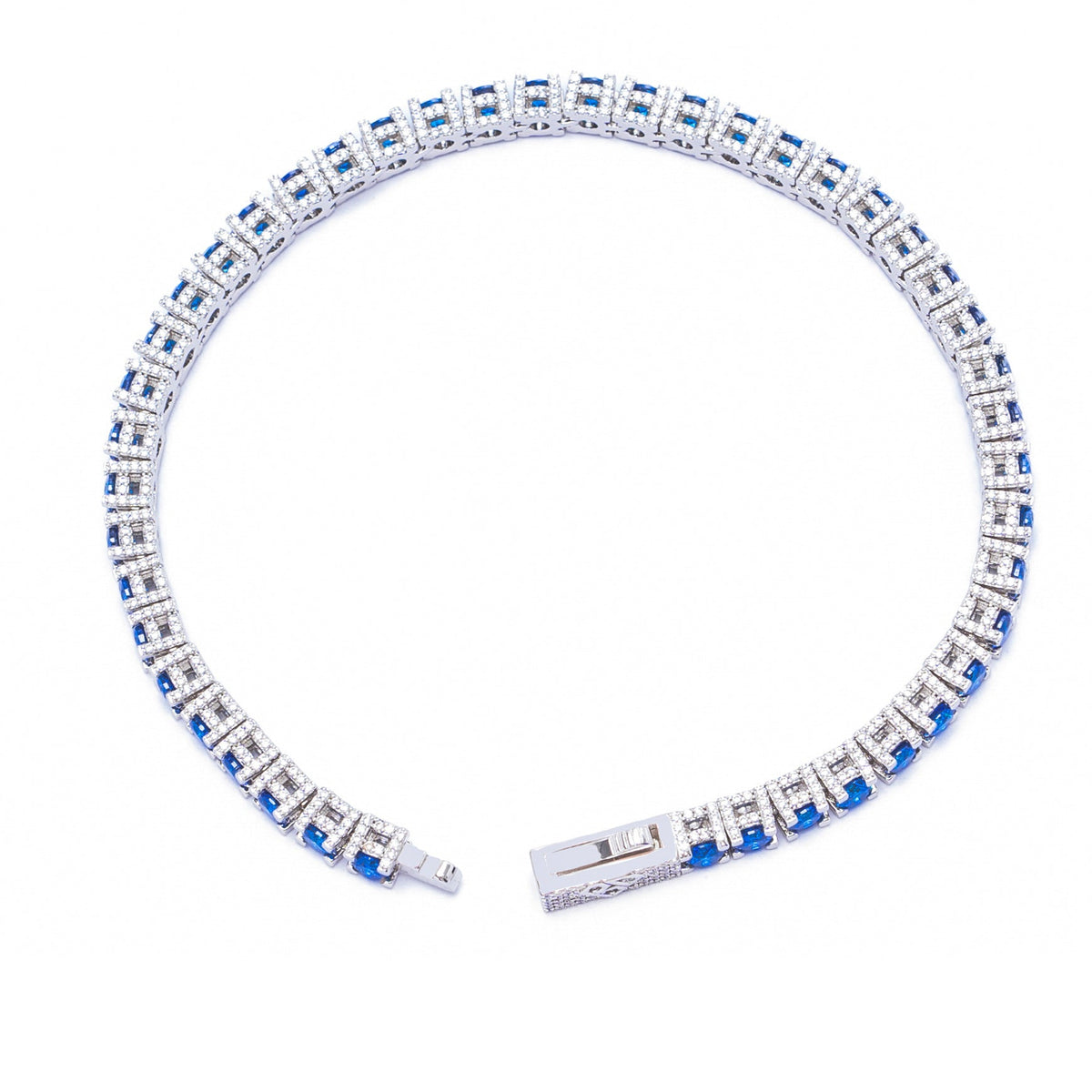 Overhead view of complete Big Daddy tennis bracelet laid flat in circular display