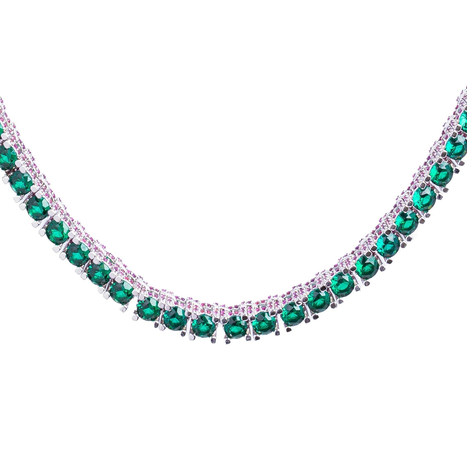 Big Daddy 4MM silver tennis chain with alternating green and ruby cubic zirconia stones