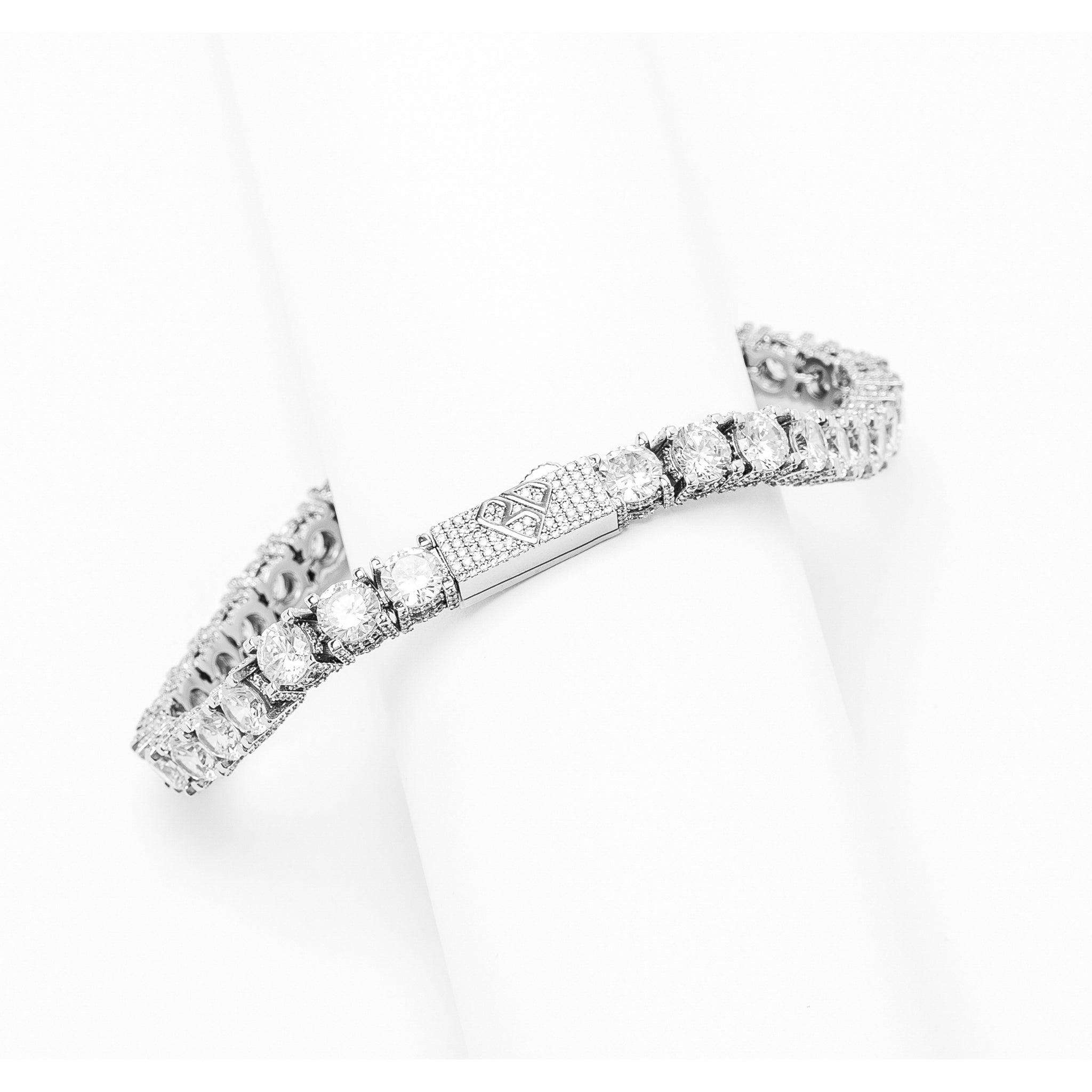 Big Daddy 6MM diamond silver tennis bracelet curved display side view
