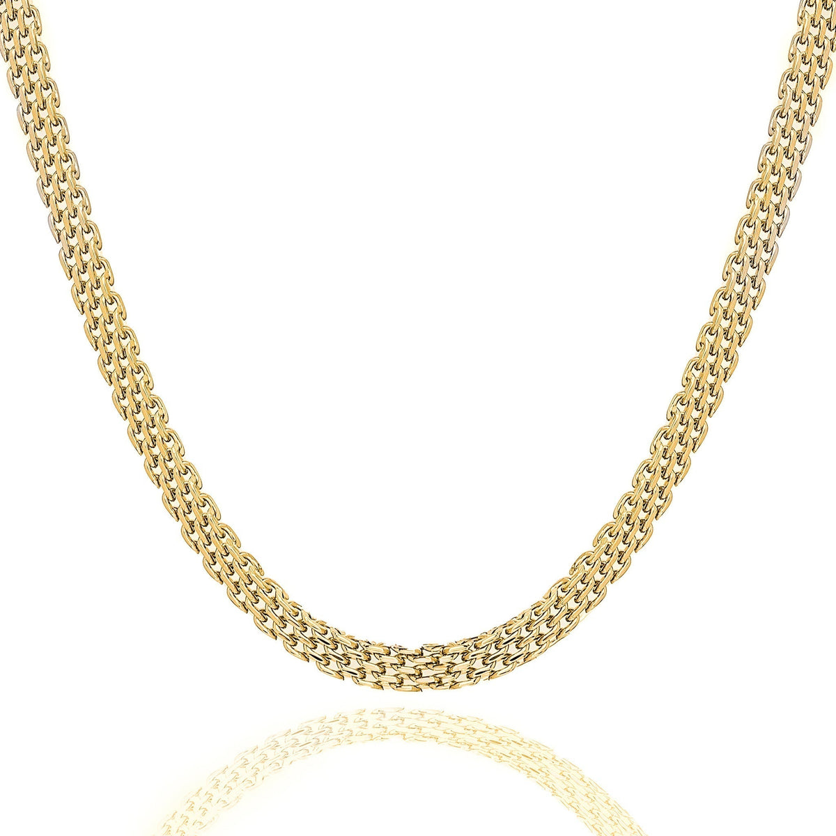 6MM gold flat herringbone chain necklace displayed on white background
