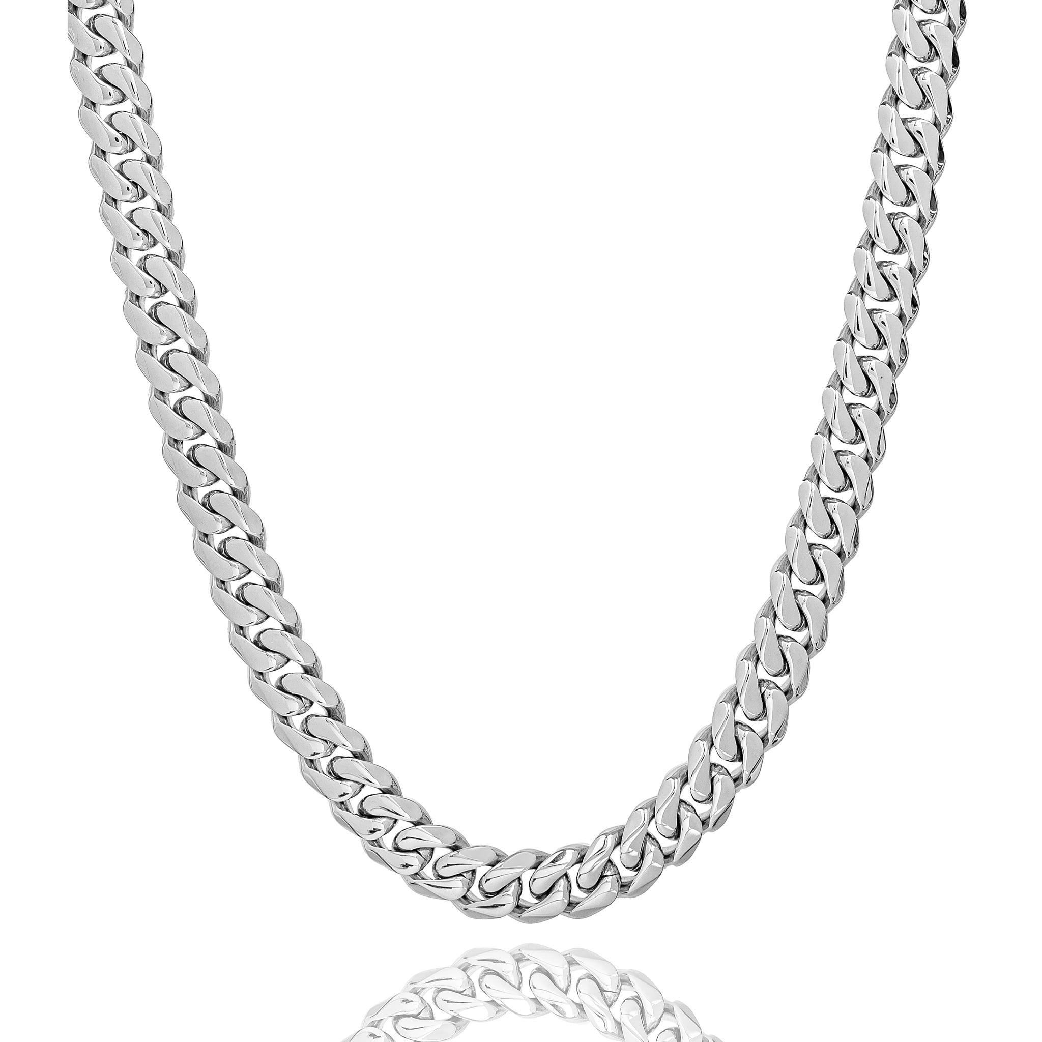8mm Cuban link stainless steel chain with polished finish and secure clasp