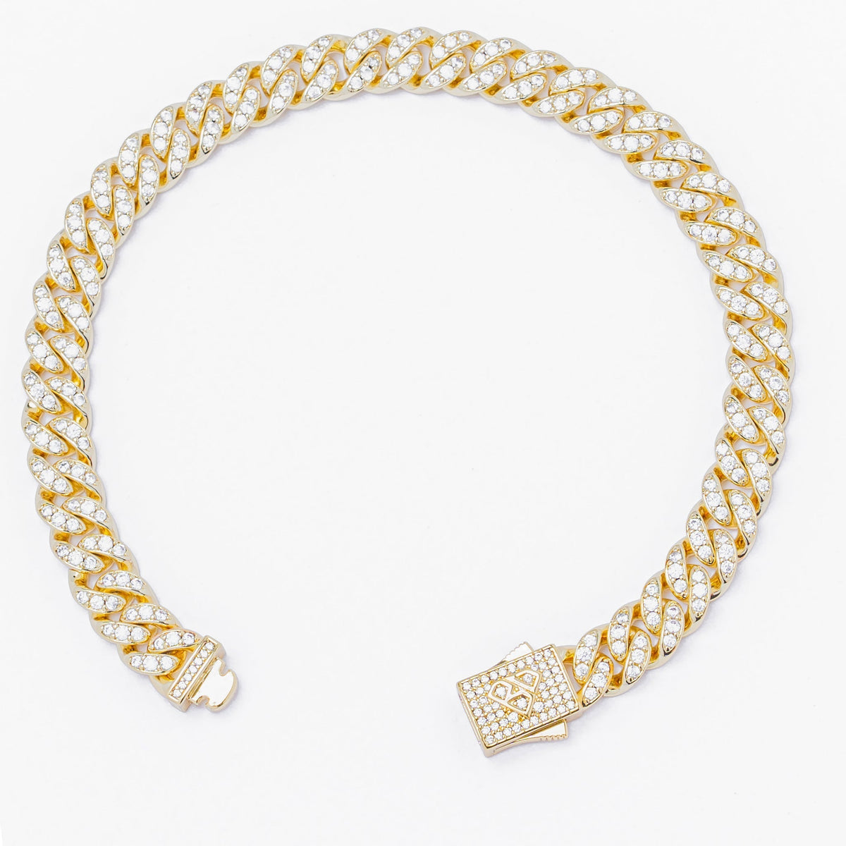 8MM gold Cuban link bracelet displayed open showing full chain and clasp detail