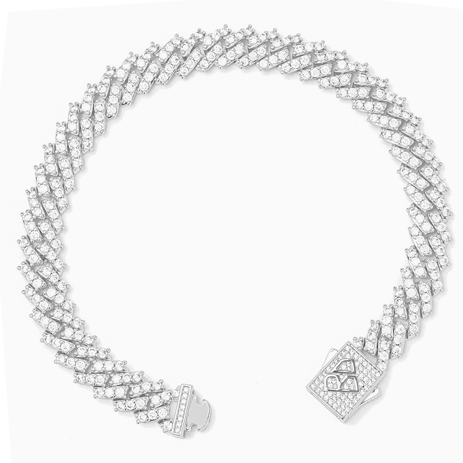 Big Daddy 9MM Diamond Prong Silver Cuban Link Iced Out Bracelet
