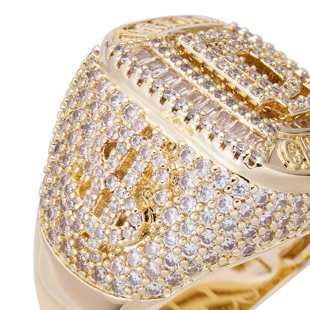 Close-up angled view of baguette diamond pavé setting and Dream Chaser nameplate detail