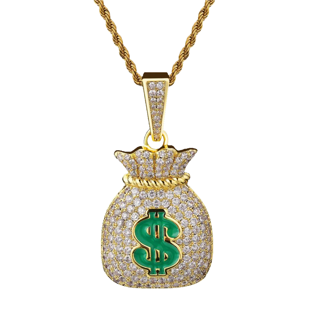 Big Daddy Iced Out Money Bag Menโs Pendant Necklace - Pendant
