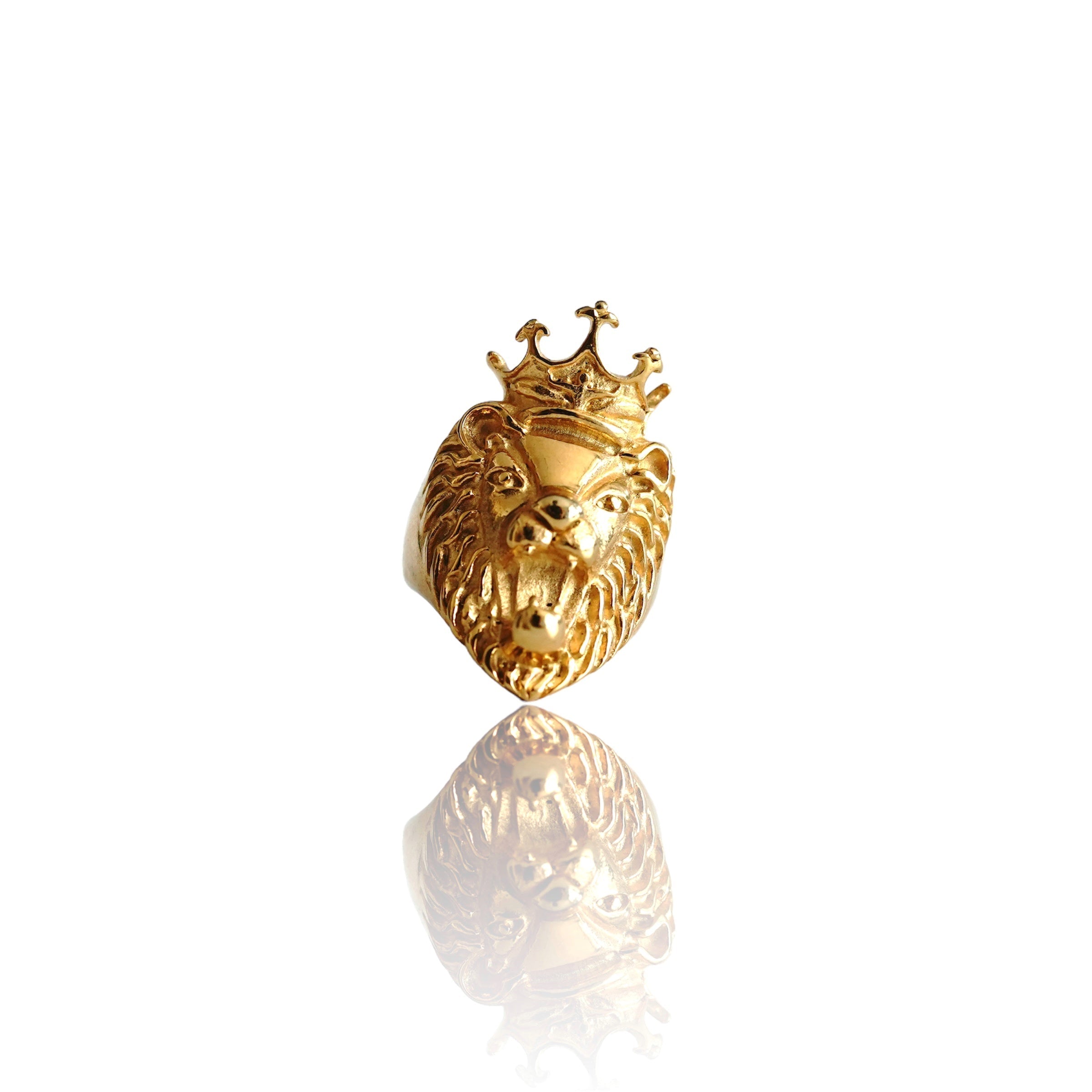 Big Daddy Lion Head Crown Gold Ring - Ring