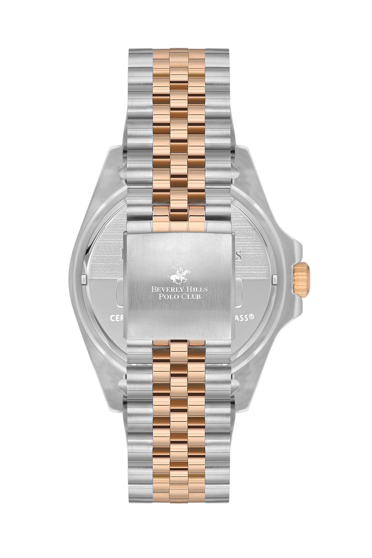 BP3126X.550 watch displayed flat showing two-tone metal bracelet and case design