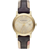 Burberry Men’s Swiss Made Quartz Black Check Stamped Leather Strap Gold Dial Men's Watch  BU9032 - Big Daddy Watches