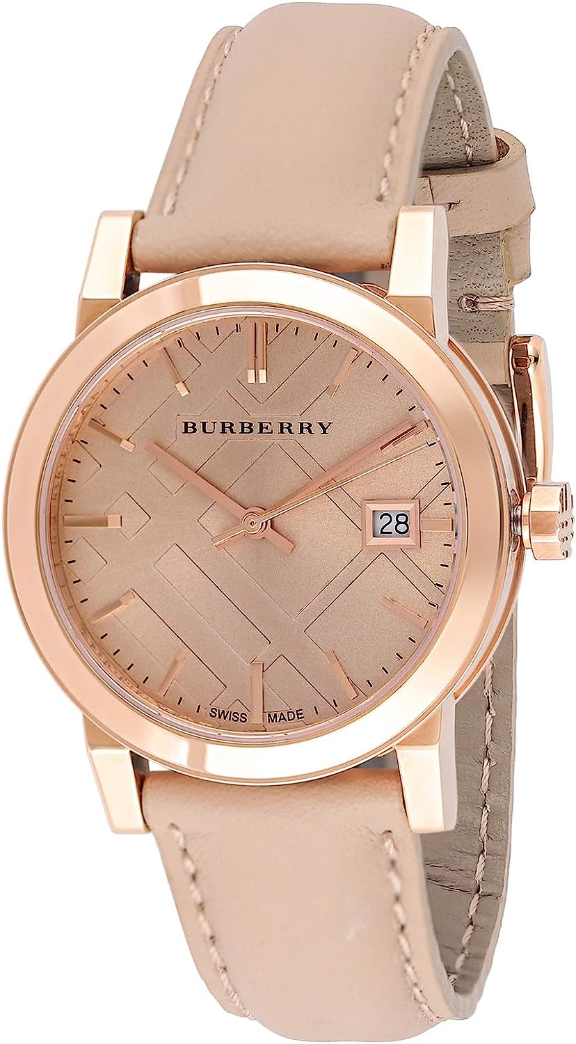 Burberry The City Diamond Style Indexes Rose Dial Pink Leather Strap Women's Watch Watch BU9131