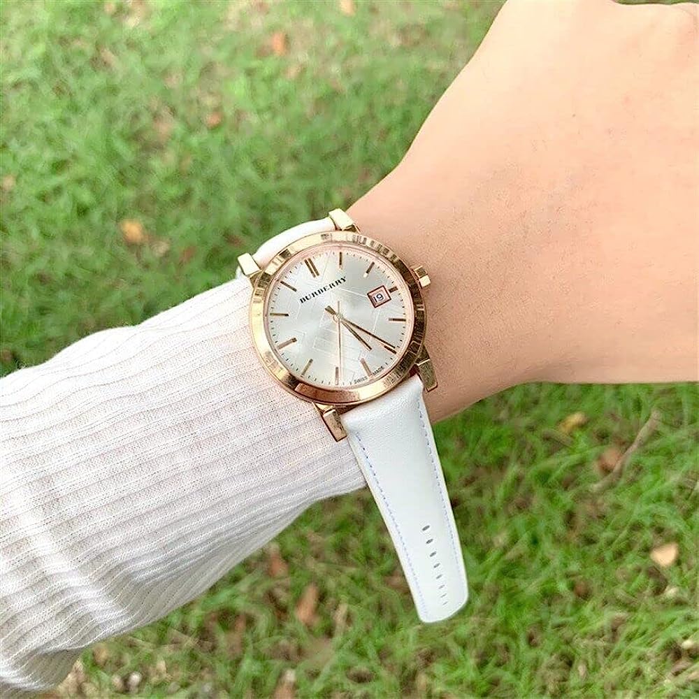 Burberry Women's Large Check White Leather Strap Women's Watch BU9108 - The Watches Men & CO #3