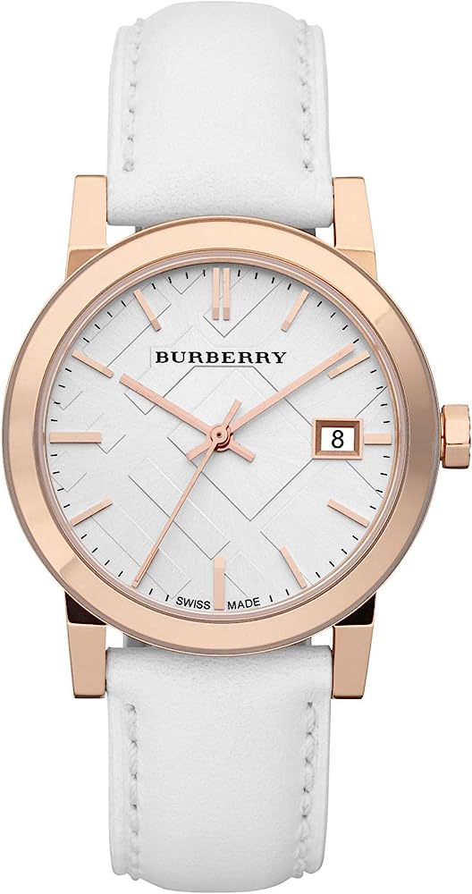 Burberry Rose Gold Case White Leather Strap Womenβs Watch BU9108 - Watch