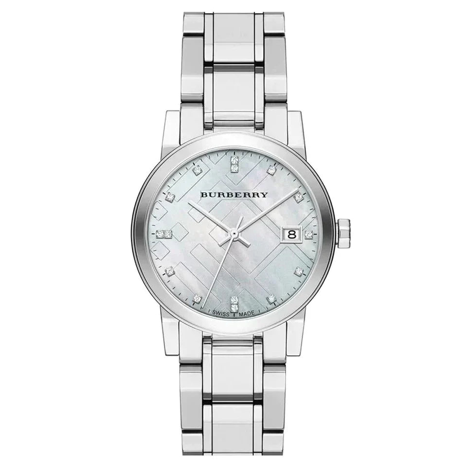 Burberry Silver Stainless Steel Mother Of Pearl Dial Womenβs Watch BU9125 - Watch