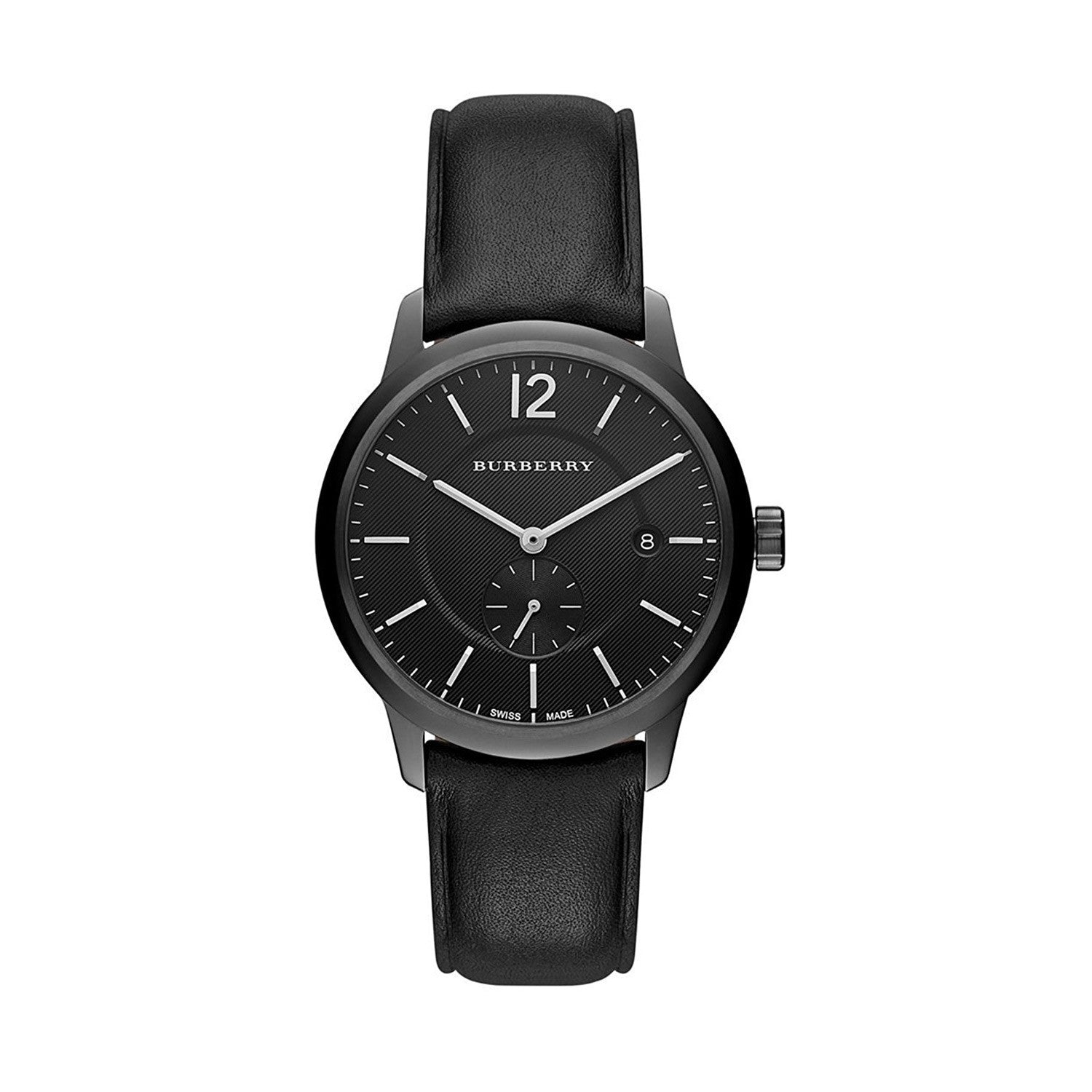 Burberry Menβs Swiss Made Leather Strap Black Dial Men's Watch BU10003 - The Watches Men & CO