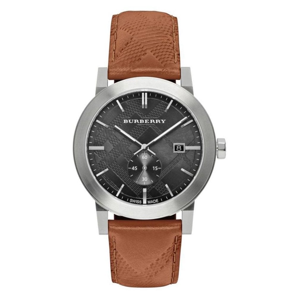 Burberry Men’s Swiss Made Leather Strap Black Dial Men's Watch BU9905 - The Watches Men & CO