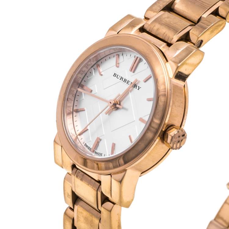 Burberry The City Petite 26mm Case White Dial Rose Gold Stainless Steel Women's Watch BU9204