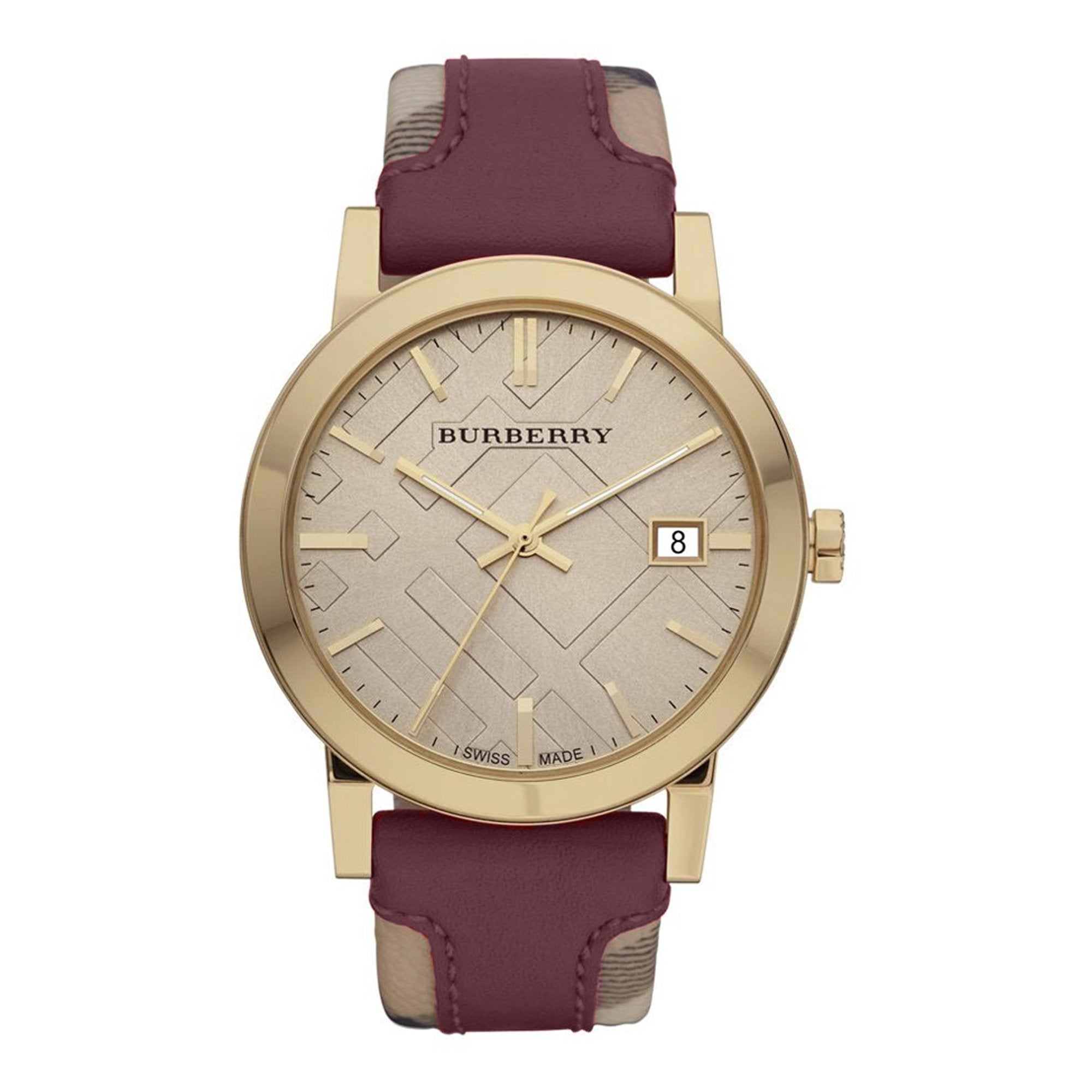Burberry The City Check Maroon Leather Womenβs Watch BU9017 - Watch
