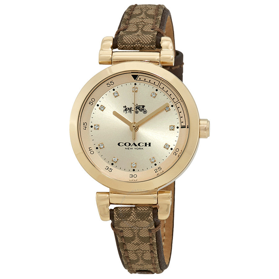 Coach 1941 Sport Crystal Gold Dial Leather Strap Ladies Watch