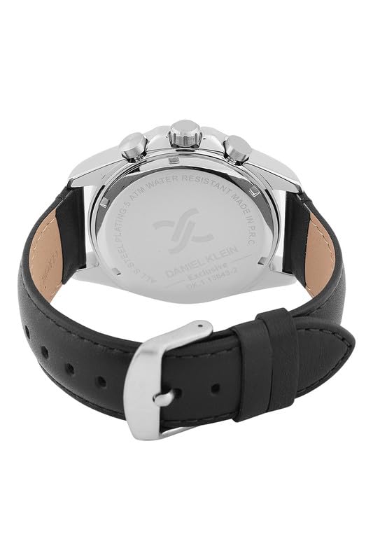 Daniel Klein Exclusive Chronograph Blue Dial Black Genuine Leather Silver Watch - DK.1.13843-3