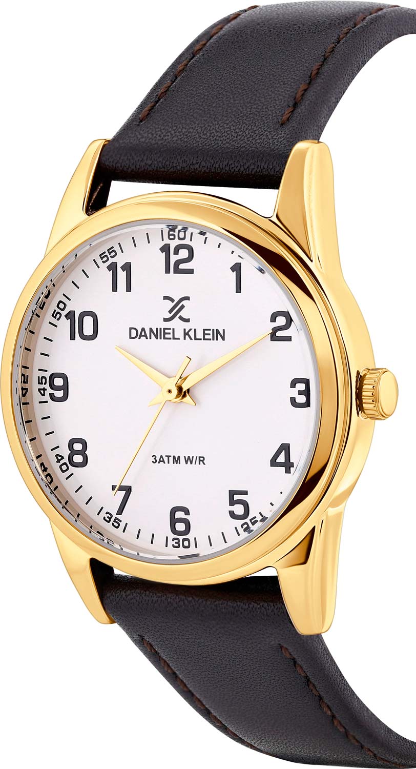 Daniel Klein Arcadia White Dial Black Genuine Leather Gold Watch - DK.1.13847-2