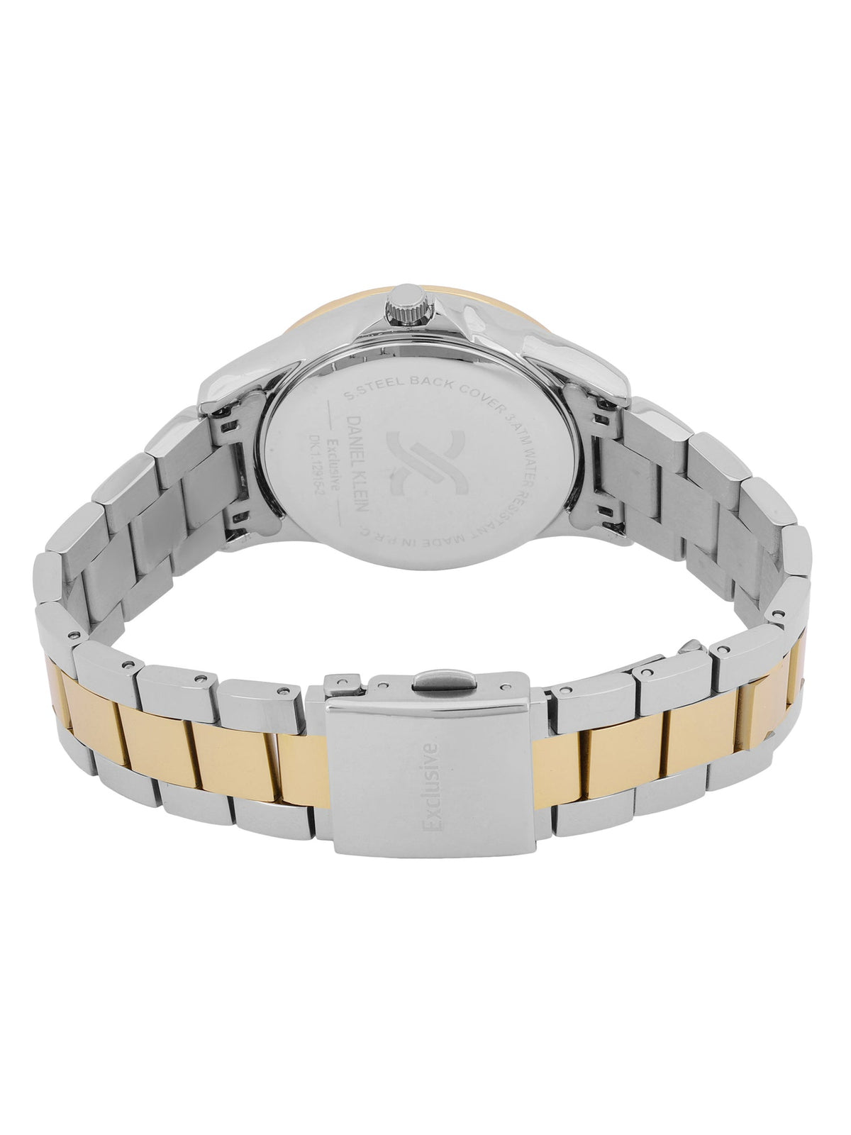 Daniel Klein watch caseback showing silver and gold two-tone construction