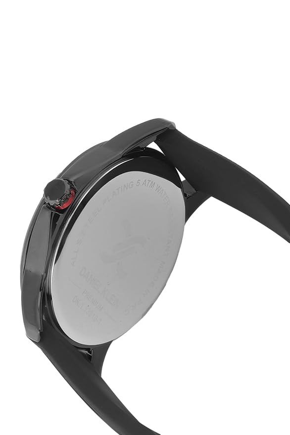 Angled view of Daniel Klein Premium watch showing case profile and silicone strap