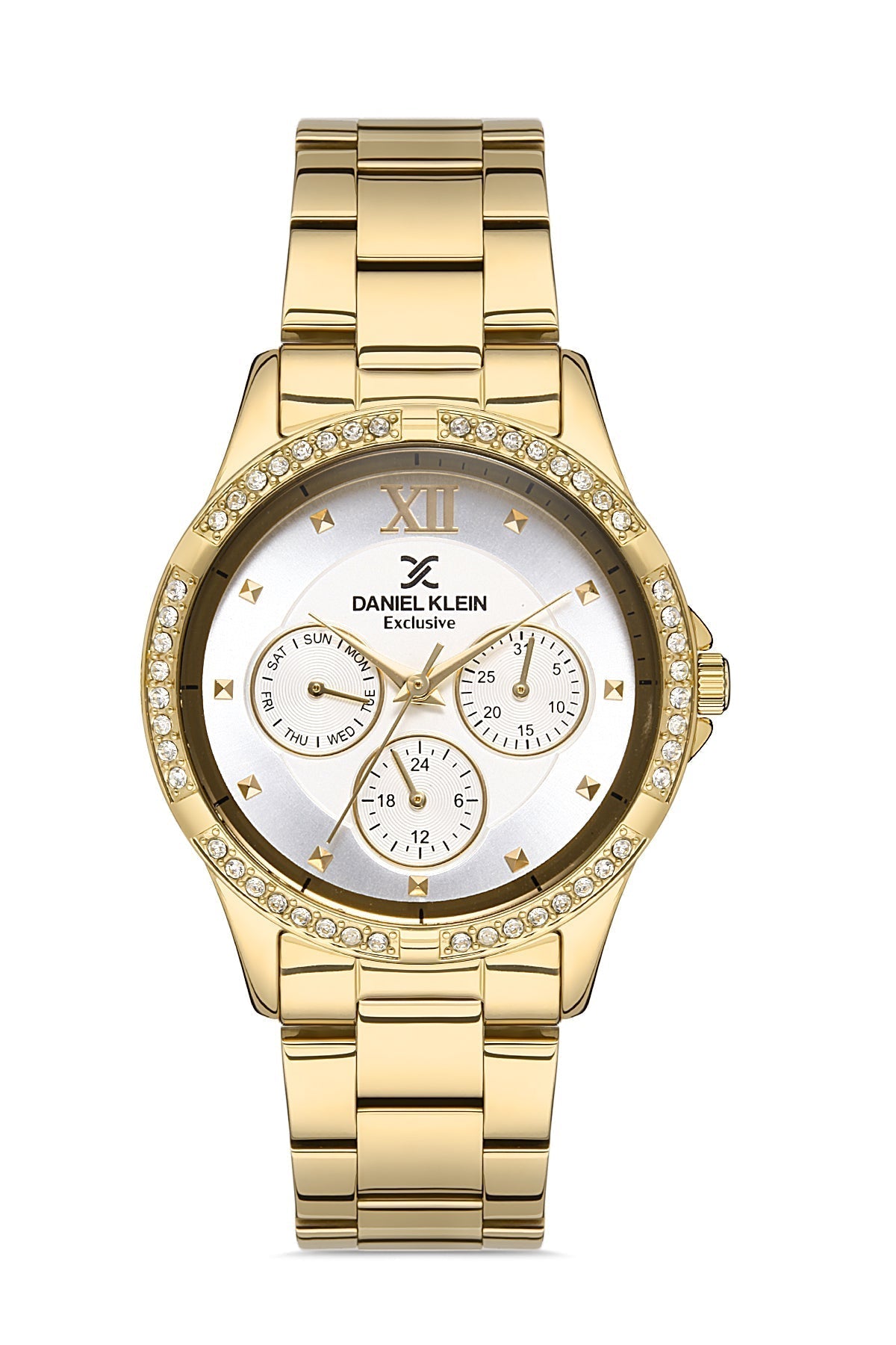 Daniel Klein Exclusive Multifunction Silver Dial Gold Watch - DK.1.12915-2