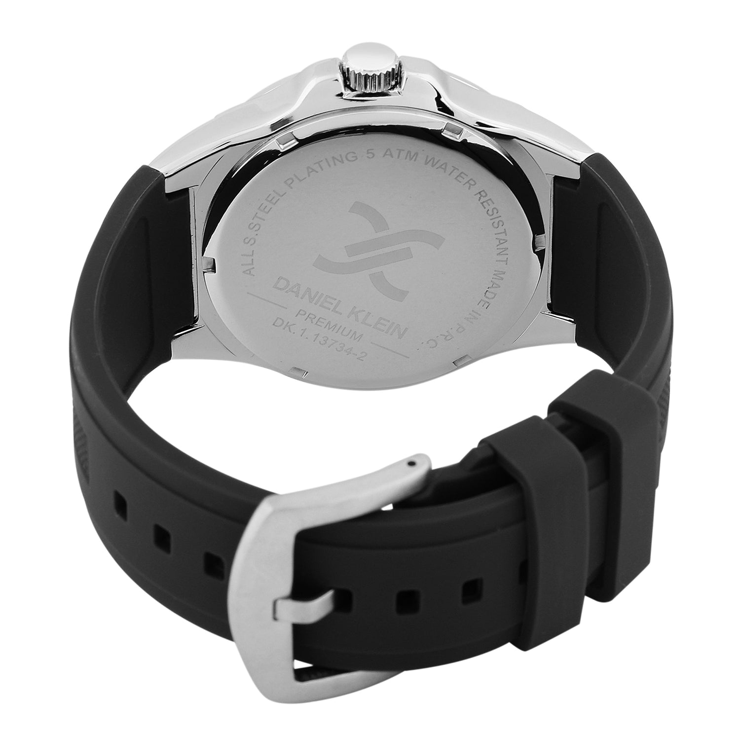 Daniel Klein Premium Date Window Black Dial and Silicone Strap Silver Watch - DK.1.13734-1