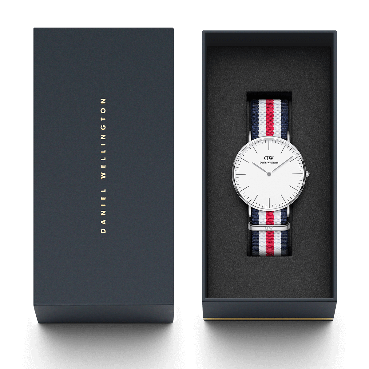 Daniel Wellington Canterbury 40mm White Dial Tricolour Nato Strap Men's Silver Watch - DW00100016