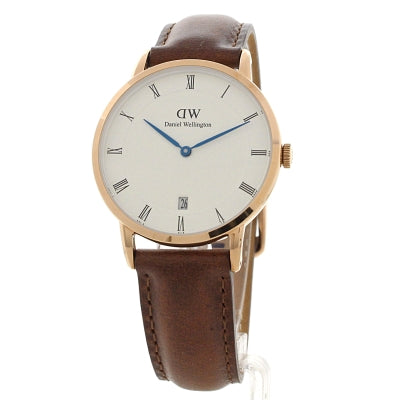 Daniel Wellington Dapper St Mawes 38mm White Dial Brown Genuine Leather Gold Date Watch - DW00100091