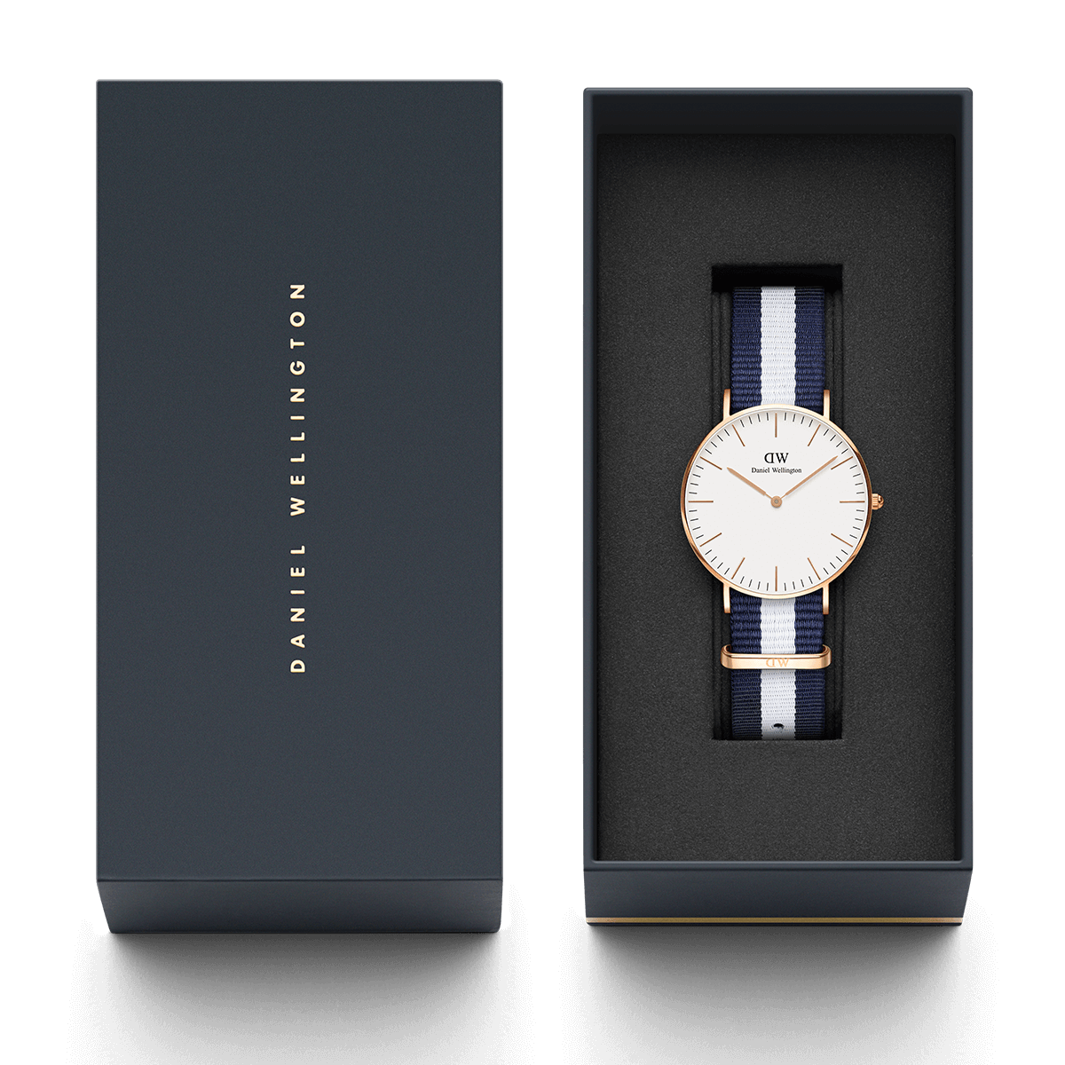 Daniel Wellington Glasgow watch in packaging with owner's guide and presentation box