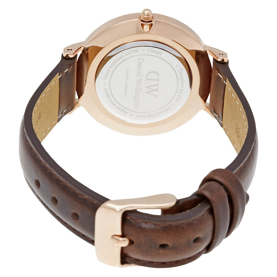 Daniel Wellington Petite Bristol 28mm White Dial Brown Genuine Leather Women's Watch - DW00100171