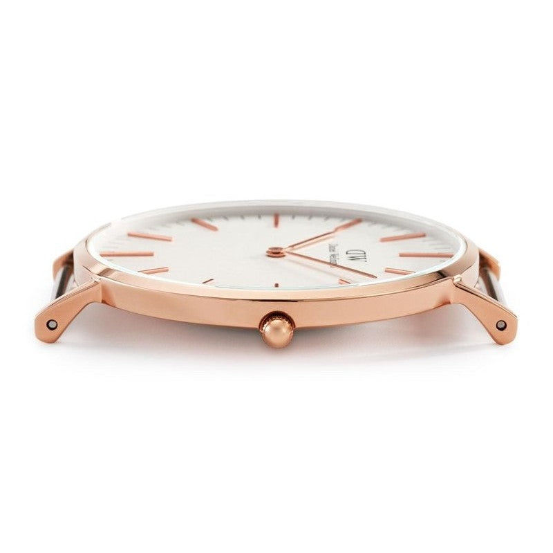 Daniel Wellington Sheffield 40mm White Dial Black Genuine Leather Men's Gold Watch - DW00100007