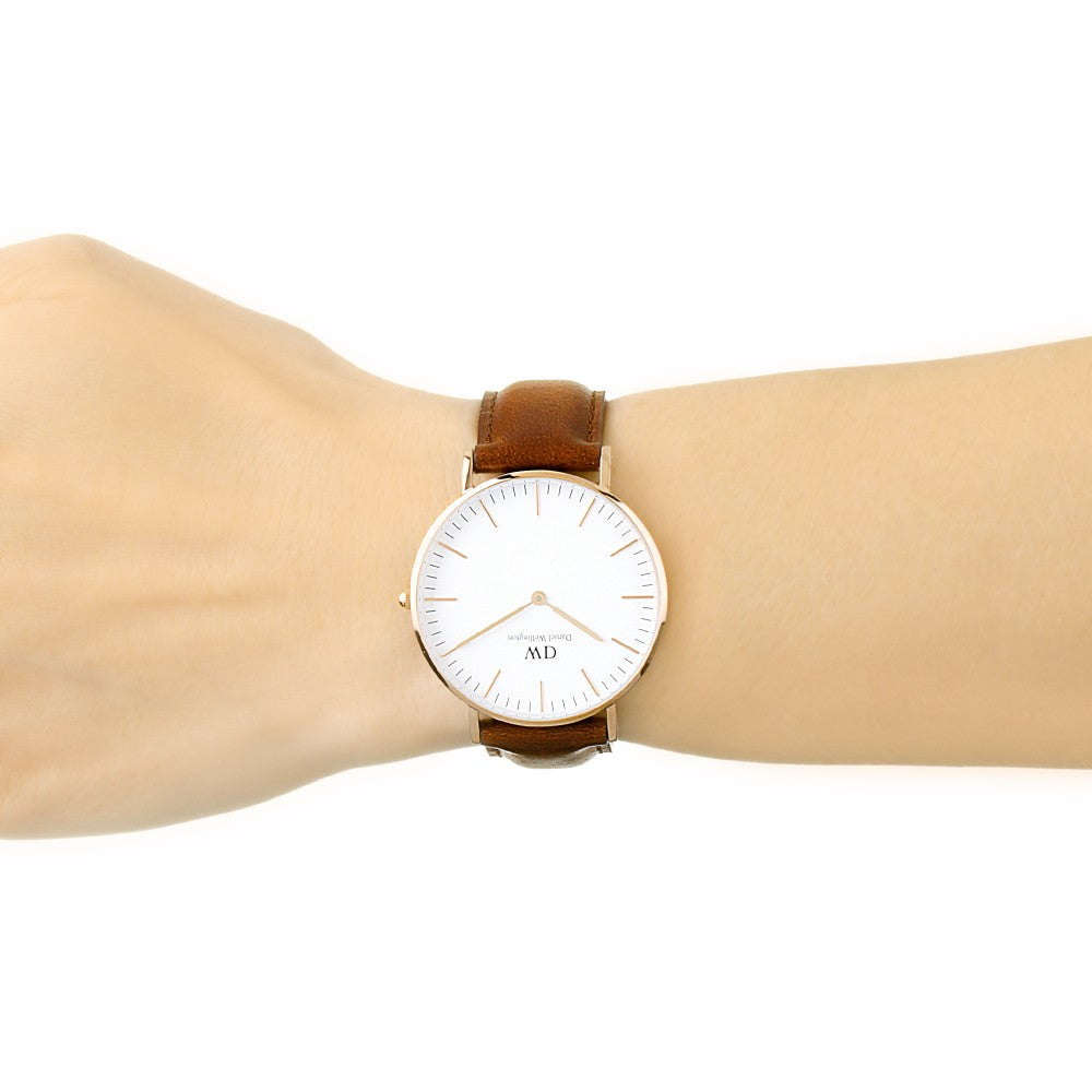 Daniel Wellington St Mawes 36mm White Dial Brown Genuine Leather Gold Watch - DW00100187