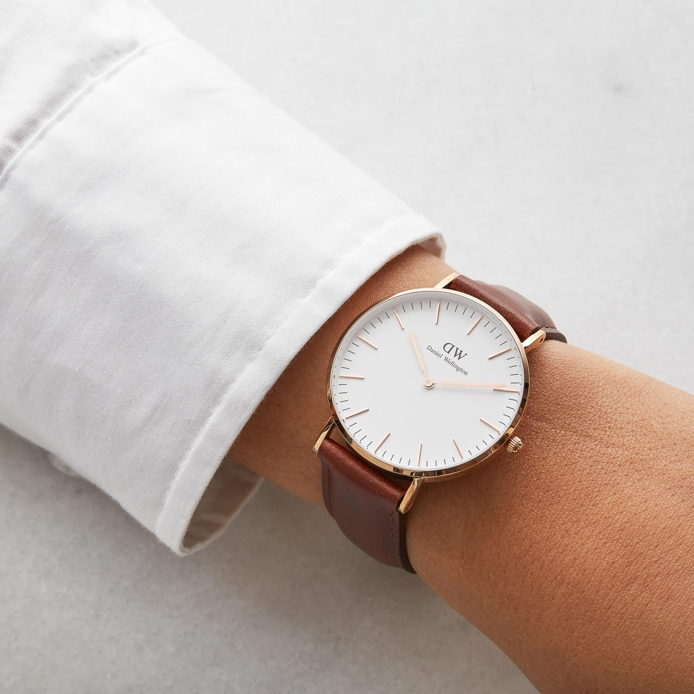 Daniel Wellington St Mawes 36mm White Dial Brown Genuine Leather Gold Watch - DW00100187