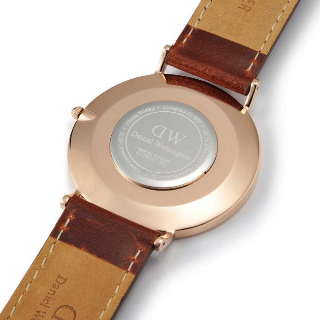 Daniel Wellington St Mawes 40mm Black Dial Brown Genuine Leather Men's Gold Watch - DW00100124