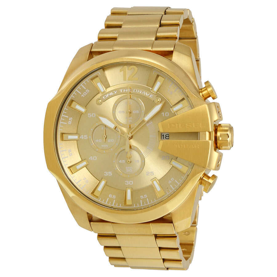 Diesel Mega Chief Chronograph all gold men's watch with champagne dial and chronograph subdials