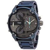 Diesel Big Daddy DZ7414 316L blue stainless steel 4 time zones 30m water resistant