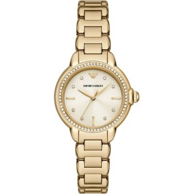 Emporio Armani AR11609 gold tone watch with diamond bezel and cream dial