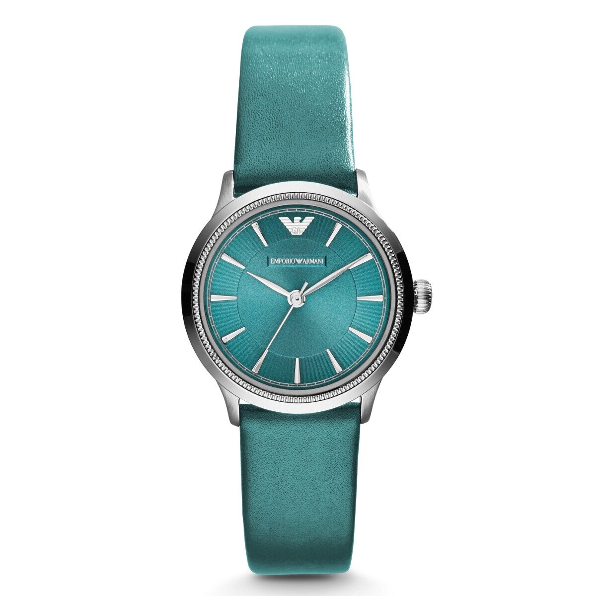 Emporio Armani Classic teal dial ladies watch with stainless steel case and teal leather strap