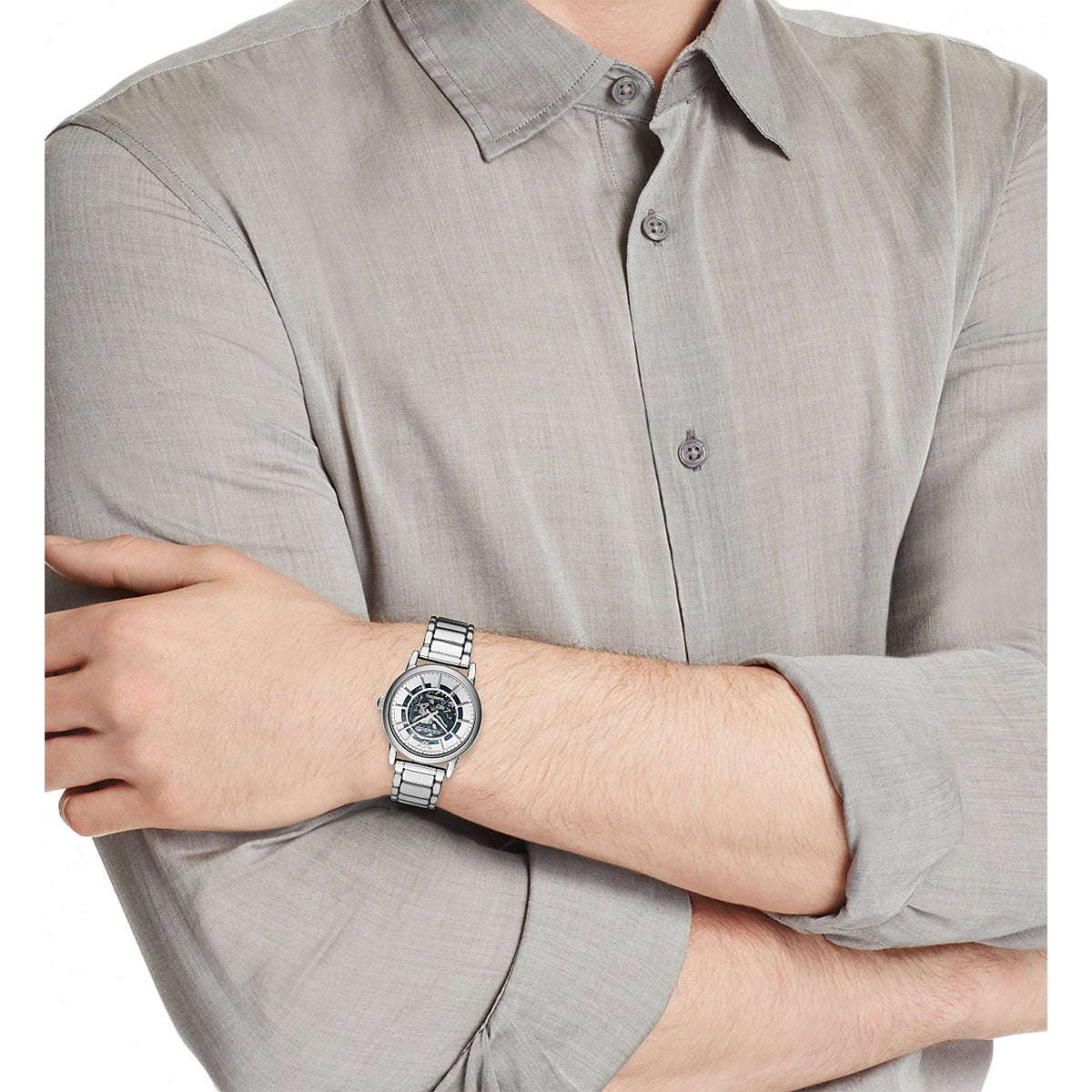 Emporio Armani Automatic Silver Skeleton Dial Menβs Watch AR60006 - Watch